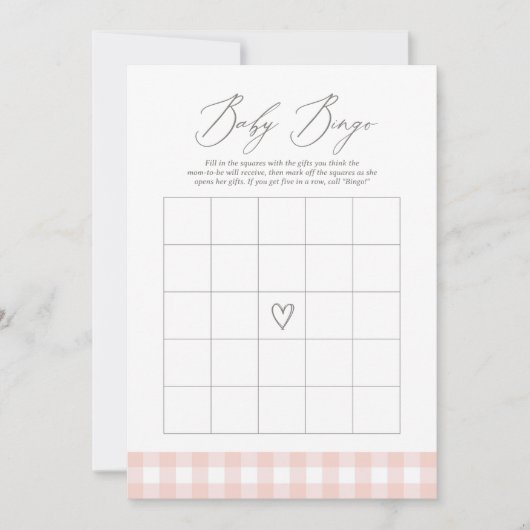 Roze Gingham Baby shower Bingo spel Kaart (Voorkant)
