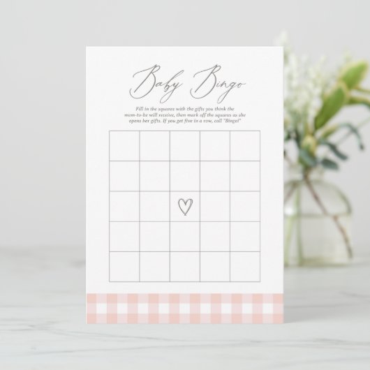 Roze Gingham Baby shower Bingo spel Kaart