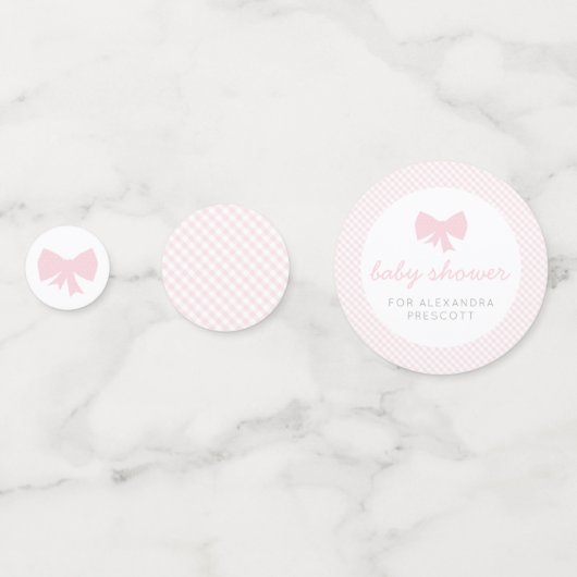 Roze gingham baby shower confetti (Voorkanten)