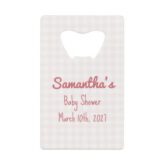 Roze Gingham Baby Shower Creditcard Flesopener Creditkaart Flessenopener