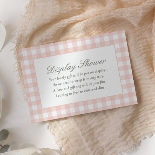 Roze Gingham Baby shower Display Douche Informatiekaartje