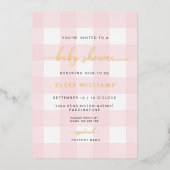 Roze Gingham Baby Shower Folie Uitnodiging (Voorkant)
