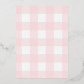 Roze Gingham Baby Shower Folie Uitnodiging (Achterkant)