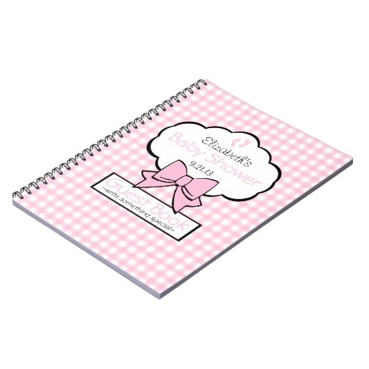 Roze Gingham Baby shower Guest Book- Notitieboek (Linkerzijde)