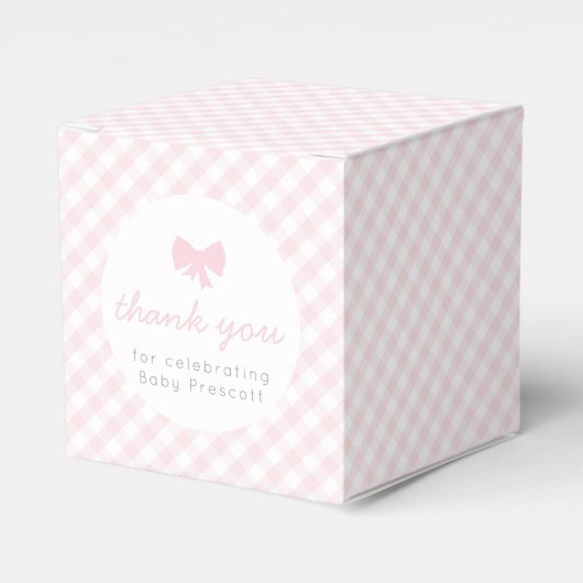 Roze gingham baby shower gunst doos bedankdoosjes (Voorkant Zijde)
