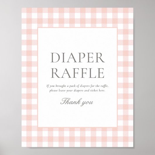 Roze Gingham Baby shower Luier Raffle Teken Poster (Voorkant)