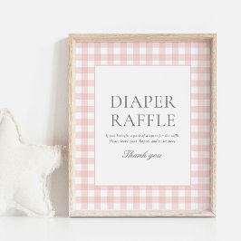 Roze Gingham Baby shower Luier Raffle Teken Poster