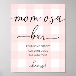 Roze Gingham Baby Shower Mom-osa Bar Bord Poster
