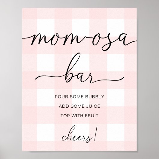 Roze Gingham Baby Shower Mom-osa Bar Bord Poster (Voorkant)