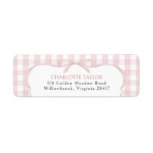 Roze Gingham Baby Shower Retouradres Etiket (Voorkant)