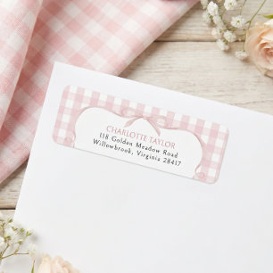 Roze Gingham Baby Shower Retouradres Etiket