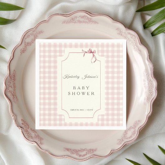 Roze Gingham Baby shower servet met boog