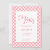 Roze Gingham Baby shower uitnodiging (Voorkant)
