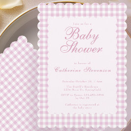 Roze Gingham Baby Shower Uitnodiging