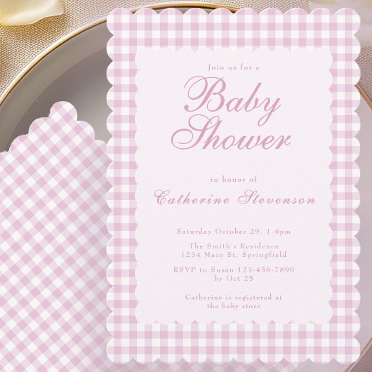 Roze Gingham Baby Shower Uitnodiging