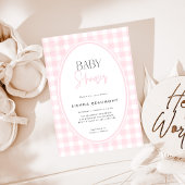 Roze Gingham Baby Shower Uitnodiging