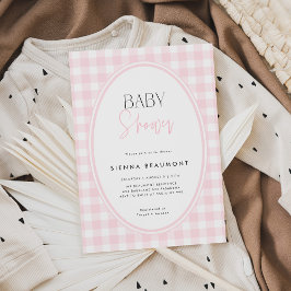 Roze Gingham Baby Shower Uitnodiging