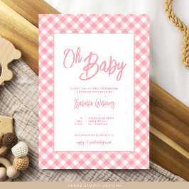 Roze Gingham Baby shower uitnodiging