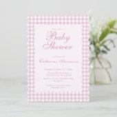 Roze Gingham Baby Shower Uitnodiging (Staand voorkant)