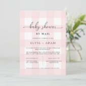 Roze Gingham Baby Shower Uitnodiging per Post (Staand voorkant)