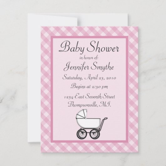 Roze Gingham Baby Shower-uitnodigingen Kaart (Voorkant)
