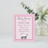 Roze Gingham Baby Shower-uitnodigingen Kaart (Staand voorkant)
