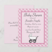 Roze Gingham Baby Shower-uitnodigingen Kaart (Voorkant / Achterkant)