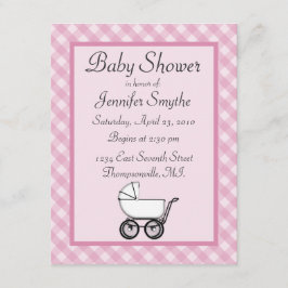 Roze Gingham Baby Shower-uitnodigingen Kaart