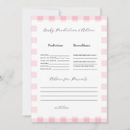 Roze Gingham Baby Shower Voorspellingen II Kaart