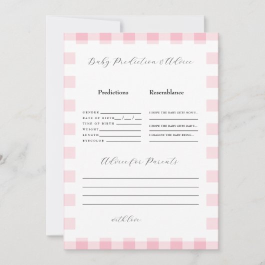 Roze Gingham Baby Shower Voorspellingen II Kaart (Voorkant)