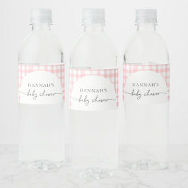 Roze Gingham Baby shower waterflesetiketten Waterfles Etiket
