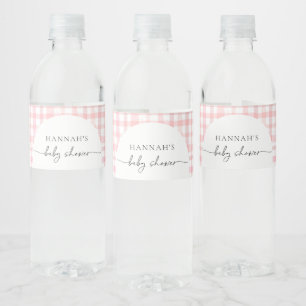Roze Gingham Baby shower waterflesetiketten Waterfles Etiket