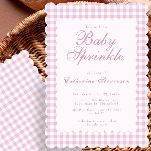 Roze Gingham Baby Sprinkle Uitnodiging
