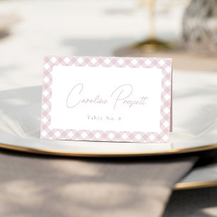 Roze gingham babyshower naam plaats kaart