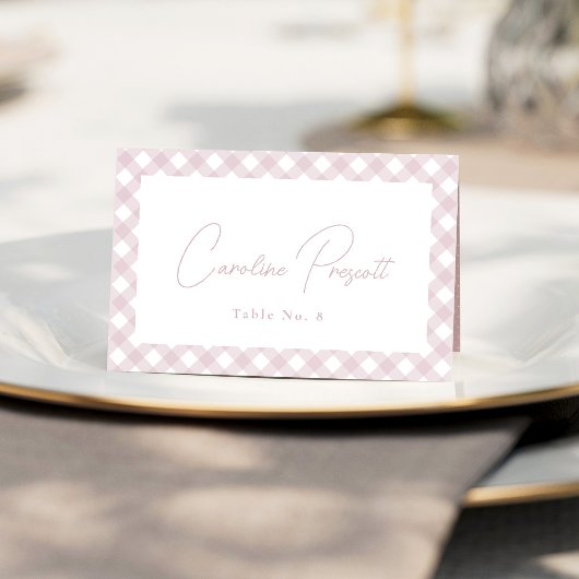Roze gingham babyshower naam plaats kaart