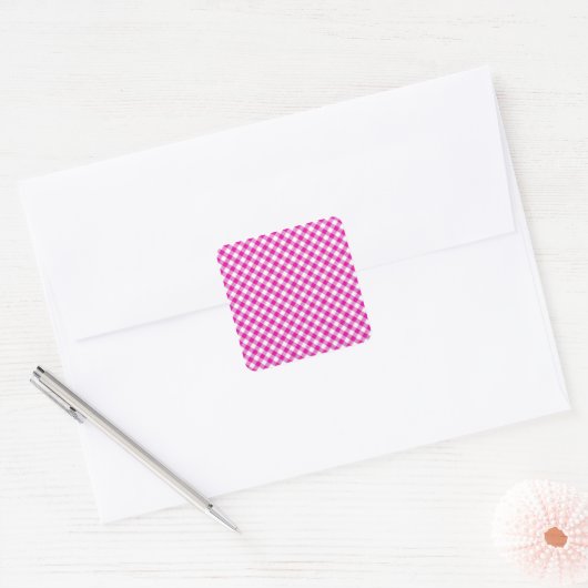 Roze Gingham Background Square Sticker (Envelop)