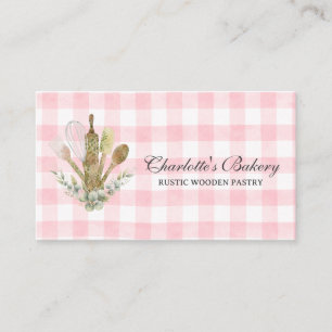 Roze Gingham Bakkerij Cake Maker Visitekaartje