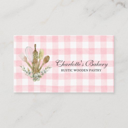 Roze Gingham Bakkerij Cake Maker Visitekaartje (Voorkant)