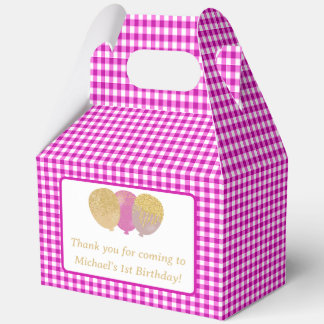 Roze Gingham Ballonnen Aangepaste Foto Verjaardag Bedankdoosjes