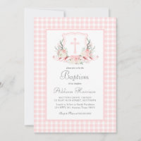 Roze Gingham Baptisme uitnodiging, meisje Baptism