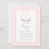 Roze Gingham Baptisme uitnodiging, meisje Baptism Kaart (Voorkant)