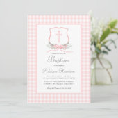 Roze Gingham Baptisme uitnodiging, meisje Baptism Kaart (Staand voorkant)