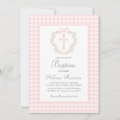 Roze Gingham Baptisme uitnodiging, meisje Baptism Kaart (Voorkant)