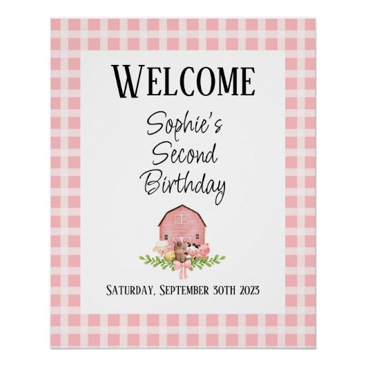 Roze Gingham Barnyard Glossy Welkom Poster (Voorkant)