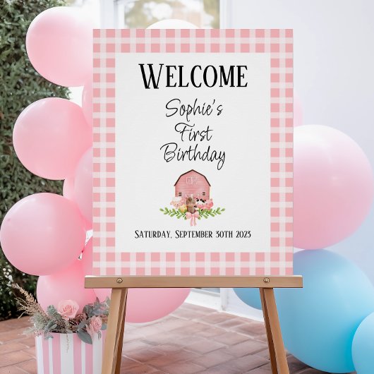 Roze Gingham Barnyard Glossy Welkom Poster