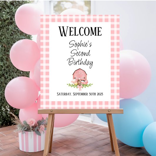 Roze Gingham Barnyard Glossy Welkom Poster