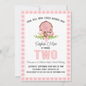 Roze Gingham Barnyard Tweede verjaardag uitnodigin Kaart (Voorkant)