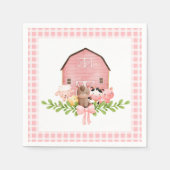 Roze Gingham Barnyard Verjaardag Papieren servette Servet (Voorkant)