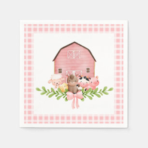 Roze Gingham Barnyard Verjaardag Papieren servette Servet