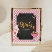 Roze Gingham BBQ Baby shower Drinken Teken Poster